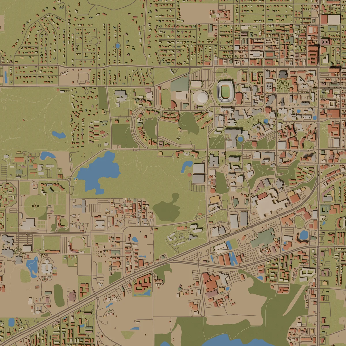 The University of Florida campus rendered in clay